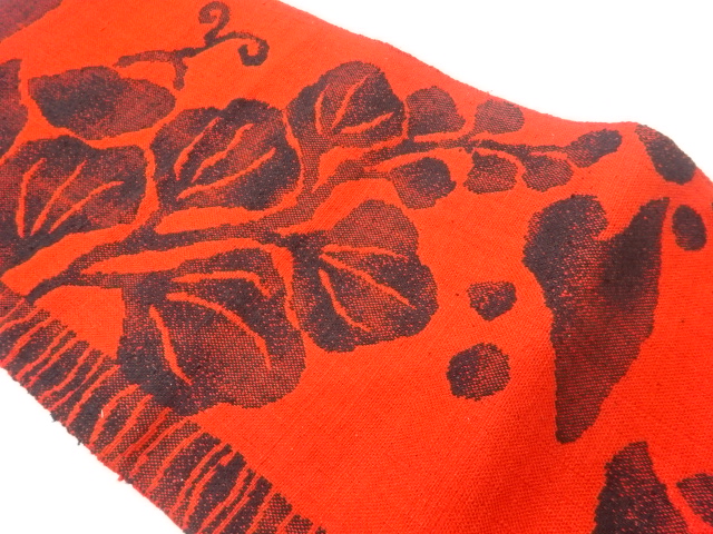 手織り真綿紬葉模様織出し名古屋帯